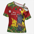 Australia Gang-gang Cockatoo Christmas Cross Shoulder Shirt Callocephalon Fimbriatum Golden Wattle Red - Aussie Hoodie