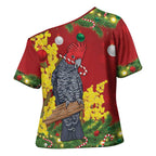 Australia Gang-gang Cockatoo Christmas Cross Shoulder Shirt Callocephalon Fimbriatum Golden Wattle Red - Aussie Hoodie
