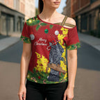 Australia Gang-gang Cockatoo Christmas Cross Shoulder Shirt Callocephalon Fimbriatum Golden Wattle Red - Aussie Hoodie