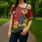 Australia Gang-gang Cockatoo Christmas Cross Shoulder Shirt Callocephalon Fimbriatum Golden Wattle Red - Aussie Hoodie
