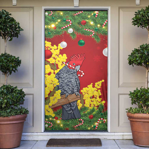 Australia Gang-gang Cockatoo Christmas Door Cover Callocephalon Fimbriatum Golden Wattle Red - Aussie Hoodie