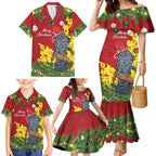 Australia Gang-gang Cockatoo Christmas Family Matching Mermaid Dress and Hawaiian Shirt Callocephalon Fimbriatum Golden Wattle Red - Aussie Hoodie