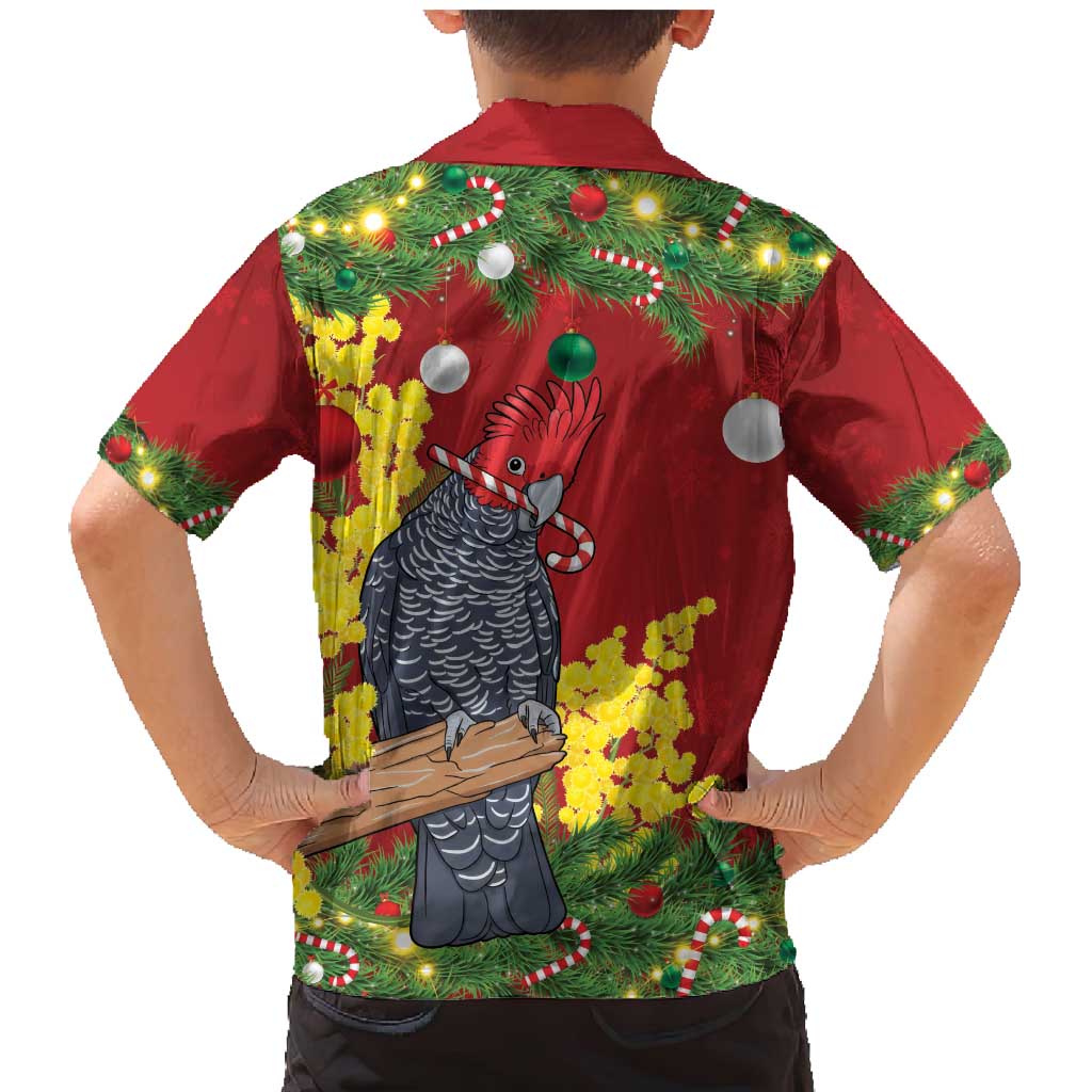 Australia Gang-gang Cockatoo Christmas Family Matching Mermaid Dress and Hawaiian Shirt Callocephalon Fimbriatum Golden Wattle Red - Aussie Hoodie