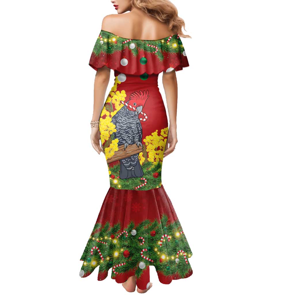 Australia Gang-gang Cockatoo Christmas Family Matching Mermaid Dress and Hawaiian Shirt Callocephalon Fimbriatum Golden Wattle Red - Aussie Hoodie