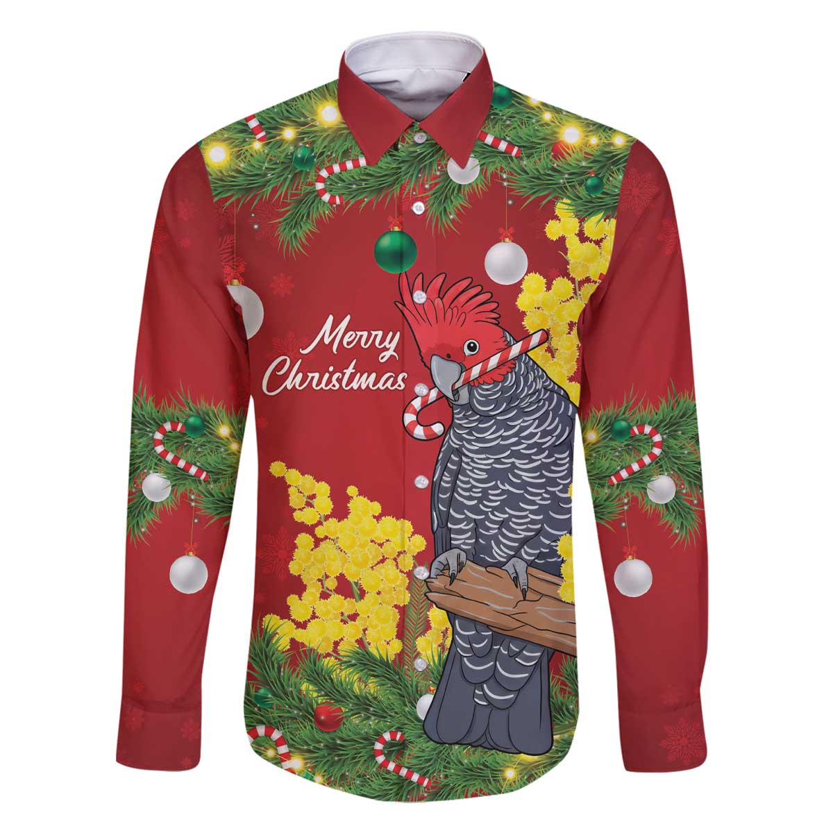 Australia Gang-gang Cockatoo Christmas Family Matching Off The Shoulder Long Sleeve Dress and Hawaiian Shirt Callocephalon Fimbriatum Golden Wattle Red - Aussie Hoodie