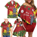 Australia Gang-gang Cockatoo Christmas Family Matching Off Shoulder Short Dress and Hawaiian Shirt Callocephalon Fimbriatum Golden Wattle Red - Aussie Hoodie