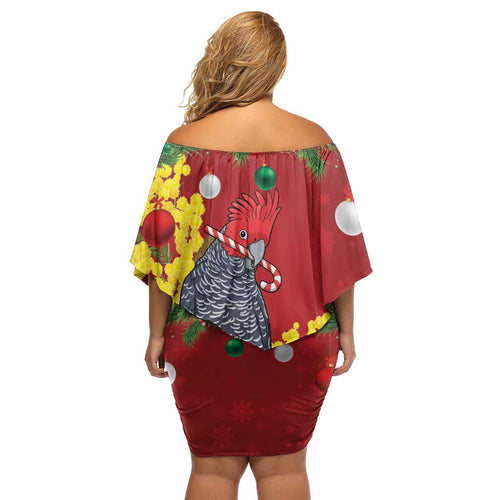 Australia Gang-gang Cockatoo Christmas Family Matching Off Shoulder Short Dress and Hawaiian Shirt Callocephalon Fimbriatum Golden Wattle Red - Aussie Hoodie