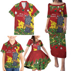 Australia Gang-gang Cockatoo Christmas Family Matching Puletasi and Hawaiian Shirt Callocephalon Fimbriatum Golden Wattle Red - Aussie Hoodie