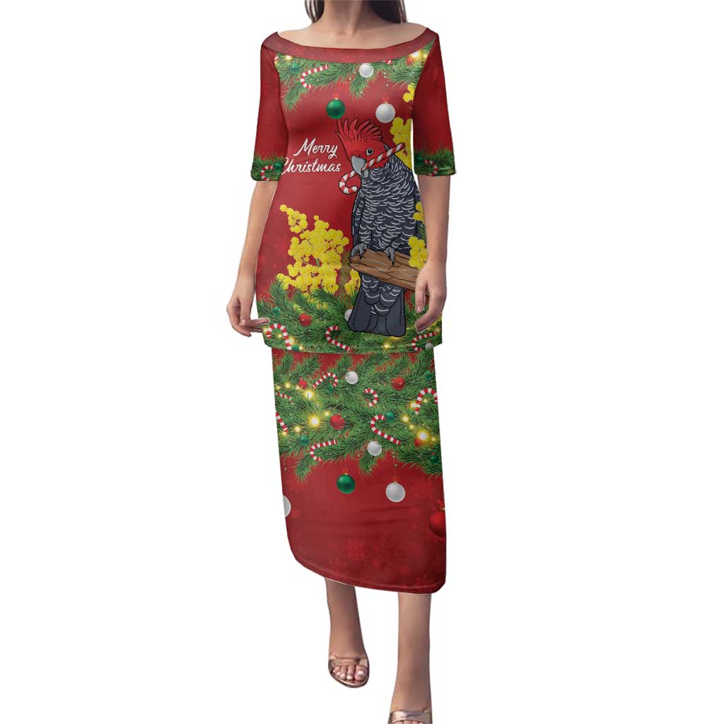 Australia Gang-gang Cockatoo Christmas Family Matching Puletasi and Hawaiian Shirt Callocephalon Fimbriatum Golden Wattle Red - Aussie Hoodie