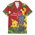 Australia Gang-gang Cockatoo Christmas Family Matching Short Sleeve Bodycon Dress and Hawaiian Shirt Callocephalon Fimbriatum Golden Wattle Red - Aussie Hoodie
