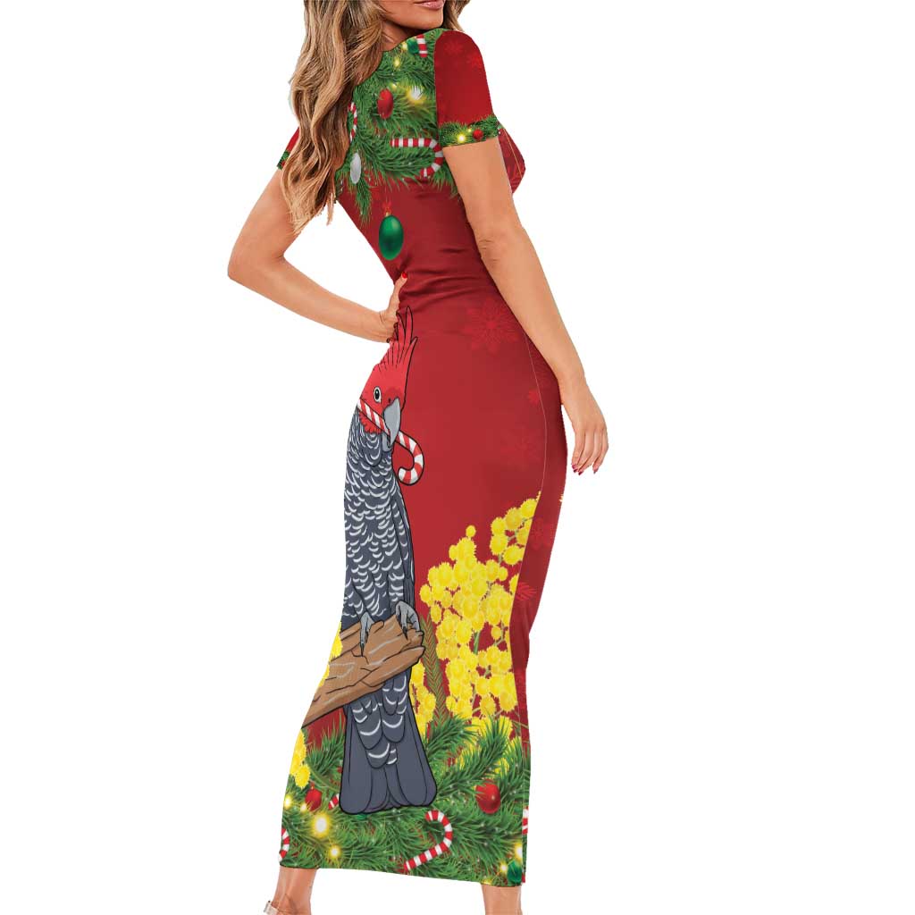 Australia Gang-gang Cockatoo Christmas Family Matching Short Sleeve Bodycon Dress and Hawaiian Shirt Callocephalon Fimbriatum Golden Wattle Red - Aussie Hoodie