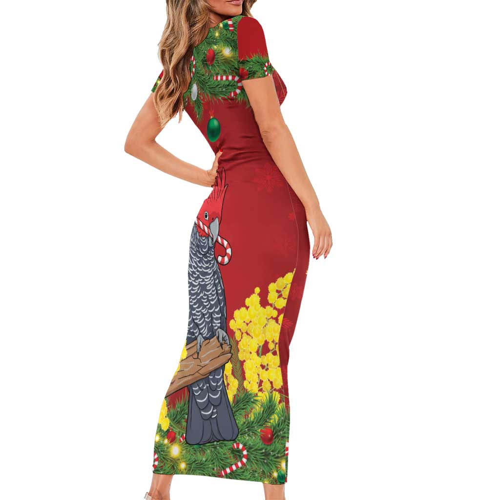 Australia Gang-gang Cockatoo Christmas Family Matching Short Sleeve Bodycon Dress and Hawaiian Shirt Callocephalon Fimbriatum Golden Wattle Red - Aussie Hoodie