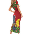 Australia Gang-gang Cockatoo Christmas Family Matching Short Sleeve Bodycon Dress and Hawaiian Shirt Callocephalon Fimbriatum Golden Wattle Red - Aussie Hoodie