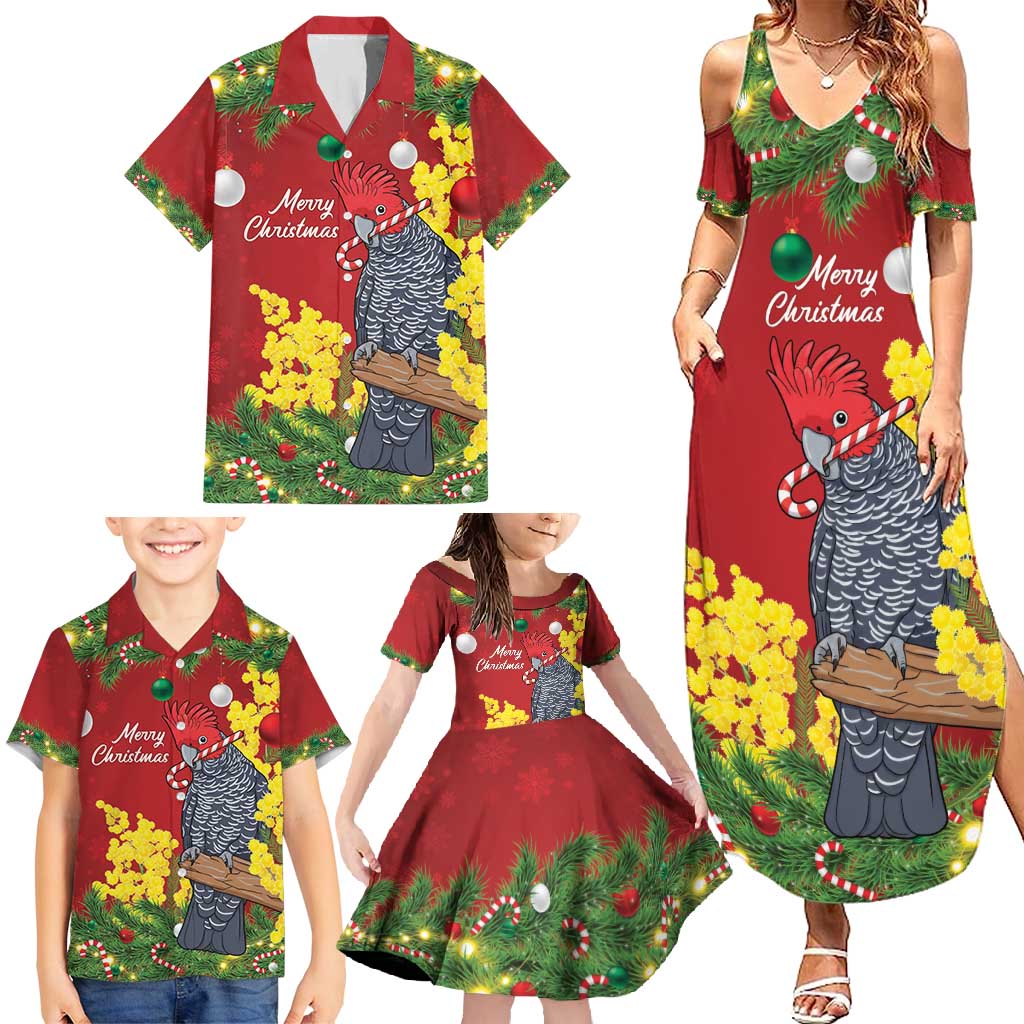 Australia Gang-gang Cockatoo Christmas Family Matching Summer Maxi Dress and Hawaiian Shirt Callocephalon Fimbriatum Golden Wattle Red - Aussie Hoodie