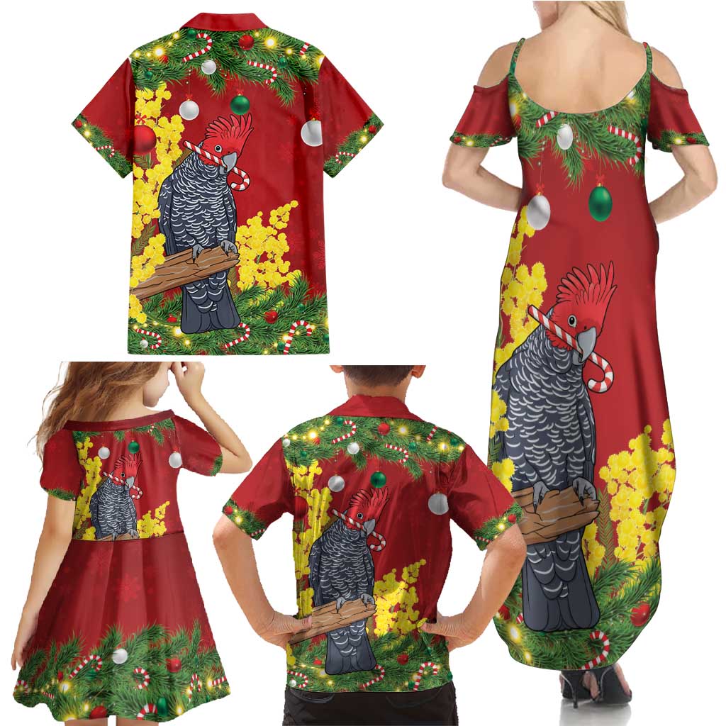 Australia Gang-gang Cockatoo Christmas Family Matching Summer Maxi Dress and Hawaiian Shirt Callocephalon Fimbriatum Golden Wattle Red - Aussie Hoodie