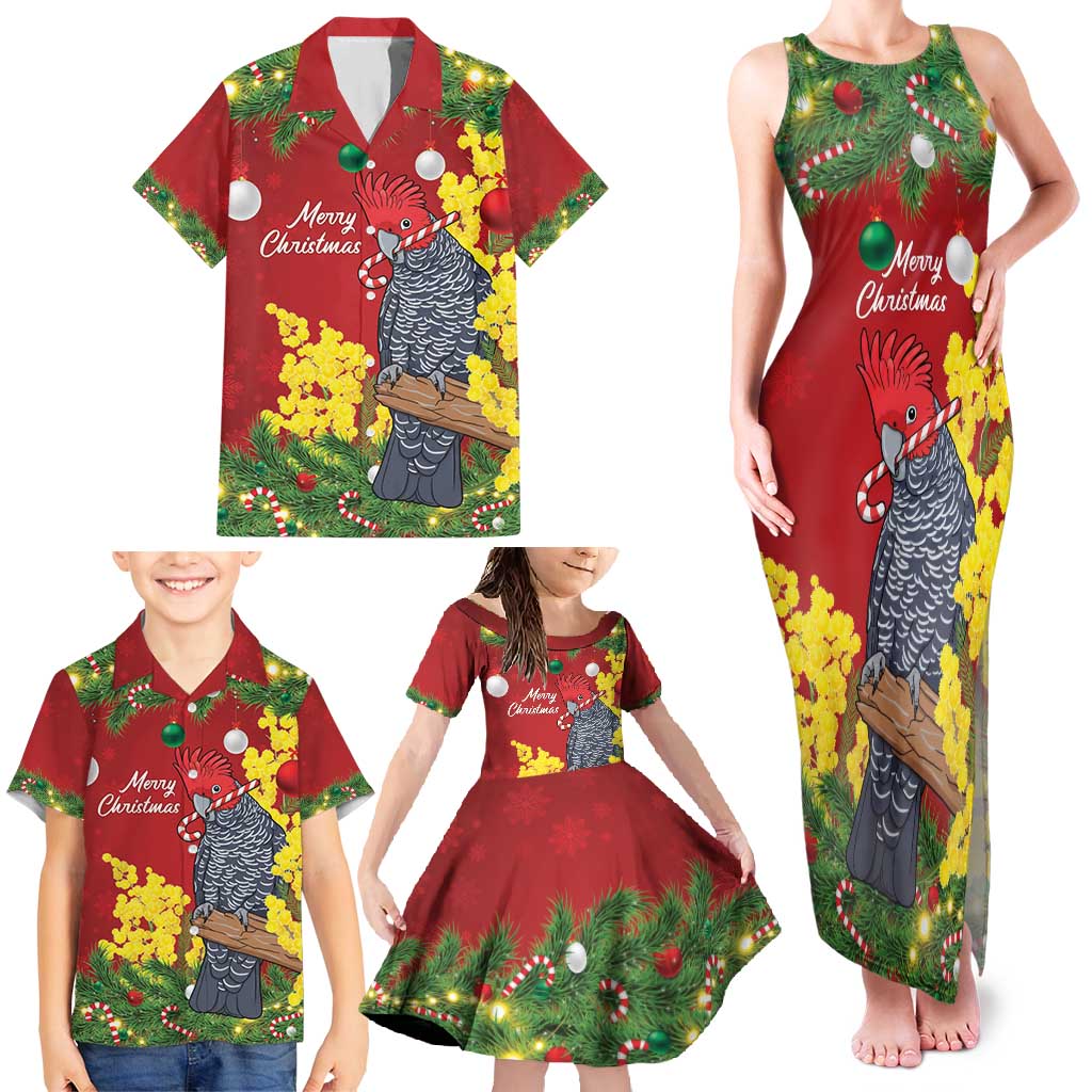 Australia Gang-gang Cockatoo Christmas Family Matching Tank Maxi Dress and Hawaiian Shirt Callocephalon Fimbriatum Golden Wattle Red - Aussie Hoodie