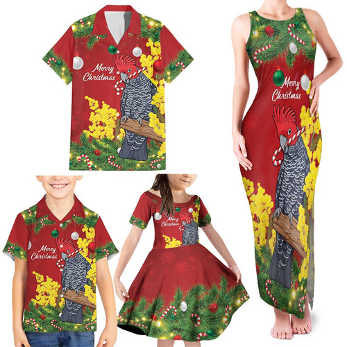 Australia Gang-gang Cockatoo Christmas Family Matching Tank Maxi Dress and Hawaiian Shirt Callocephalon Fimbriatum Golden Wattle Red - Aussie Hoodie