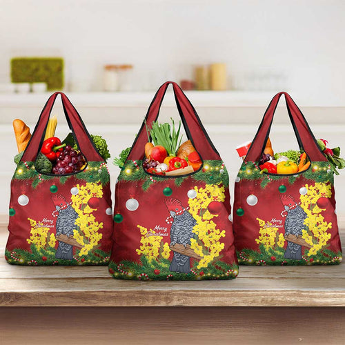 Australia Gang-gang Cockatoo Christmas Grocery Bag Callocephalon Fimbriatum Golden Wattle Red - Aussie Hoodie