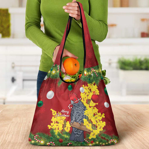 Australia Gang-gang Cockatoo Christmas Grocery Bag Callocephalon Fimbriatum Golden Wattle Red - Aussie Hoodie