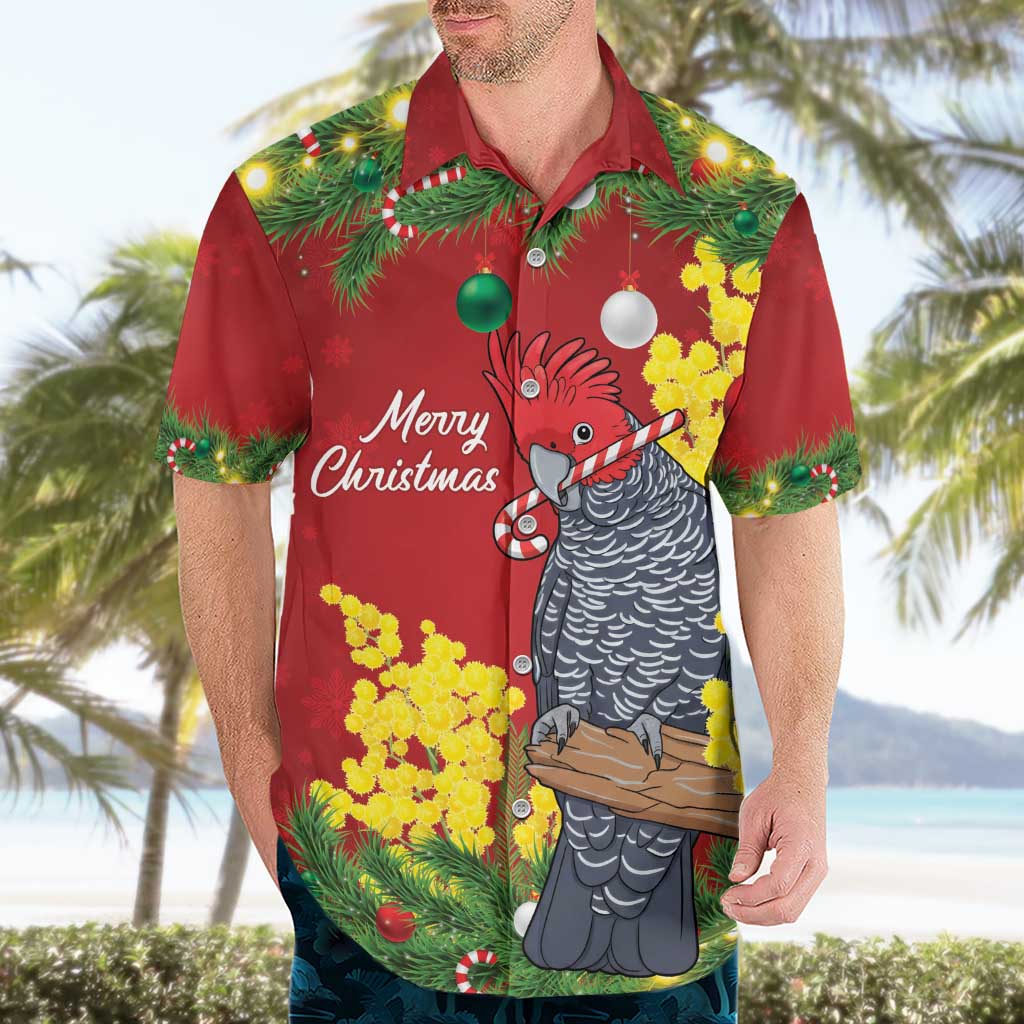 Australia Gang-gang Cockatoo Christmas Hawaiian Shirt Callocephalon Fimbriatum Golden Wattle Red - Aussie Hoodie