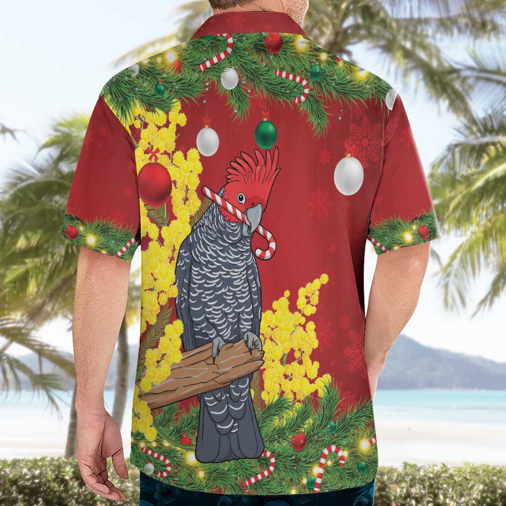 Australia Gang-gang Cockatoo Christmas Hawaiian Shirt Callocephalon Fimbriatum Golden Wattle Red - Aussie Hoodie