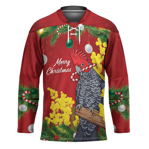 Australia Gang-gang Cockatoo Christmas Hockey Jersey Callocephalon Fimbriatum Golden Wattle Red - Aussie Hoodie