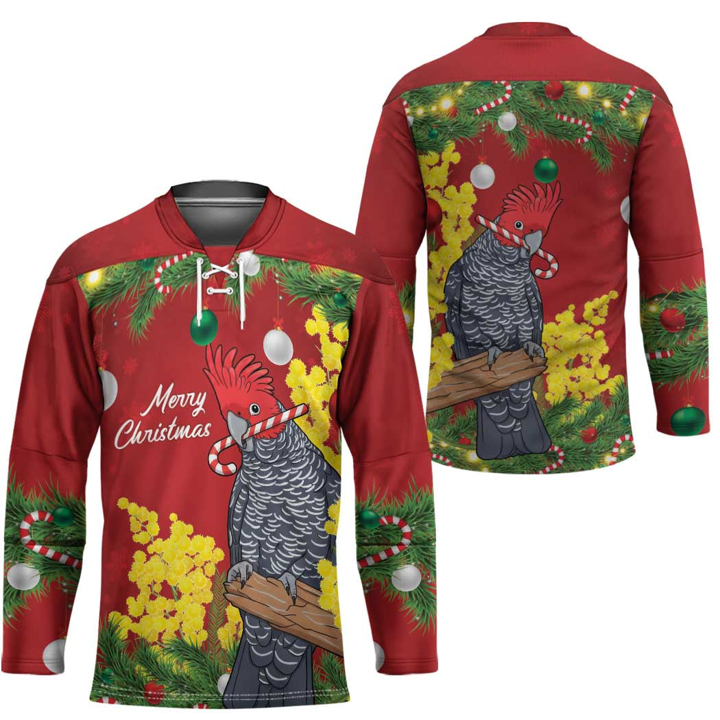 Australia Gang-gang Cockatoo Christmas Hockey Jersey Callocephalon Fimbriatum Golden Wattle Red - Aussie Hoodie