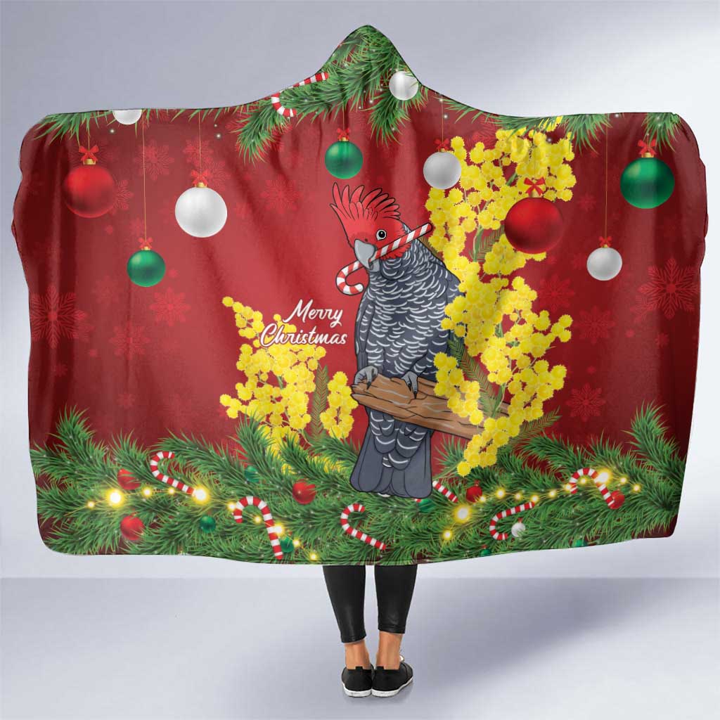 Australia Gang-gang Cockatoo Christmas Hooded Blanket Callocephalon Fimbriatum Golden Wattle Red - Aussie Hoodie
