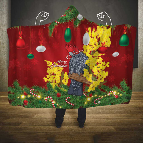 Australia Gang-gang Cockatoo Christmas Hooded Blanket Callocephalon Fimbriatum Golden Wattle Red - Aussie Hoodie