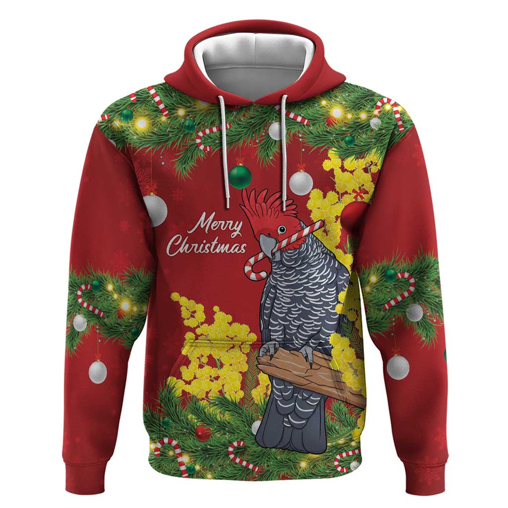 Australia Gang-gang Cockatoo Christmas Hoodie Callocephalon Fimbriatum Golden Wattle Red - Aussie Hoodie