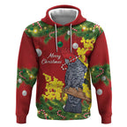 Australia Gang-gang Cockatoo Christmas Hoodie Callocephalon Fimbriatum Golden Wattle Red - Aussie Hoodie