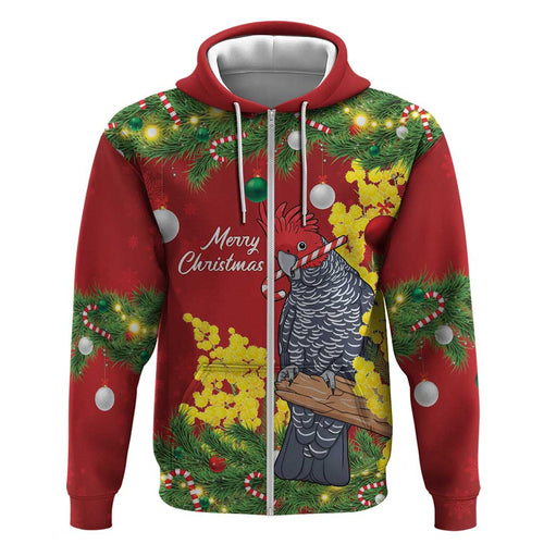 Australia Gang-gang Cockatoo Christmas Hoodie Callocephalon Fimbriatum Golden Wattle Red - Aussie Hoodie
