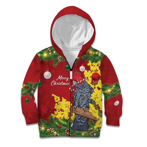 Australia Gang-gang Cockatoo Christmas Kid Hoodie Callocephalon Fimbriatum Golden Wattle Red - Aussie Hoodie