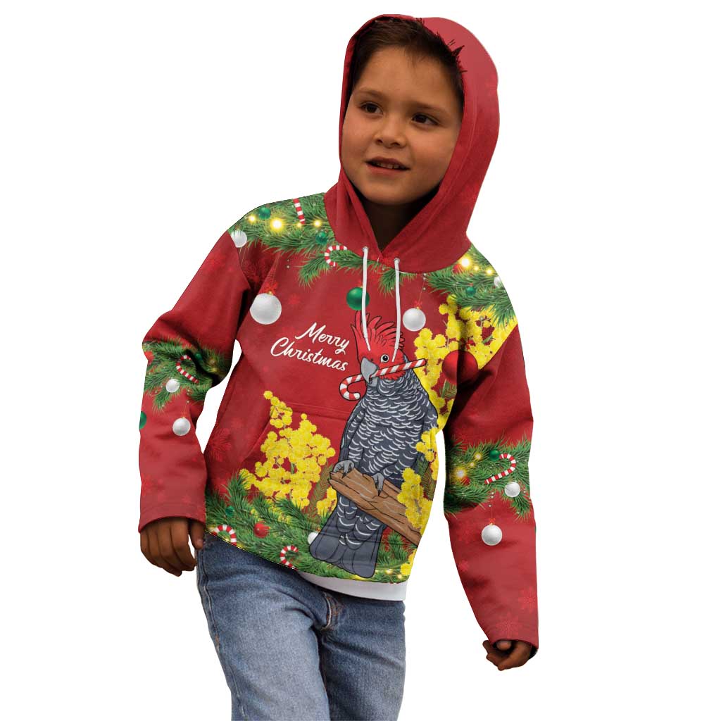Australia Gang-gang Cockatoo Christmas Kid Hoodie Callocephalon Fimbriatum Golden Wattle Red - Aussie Hoodie