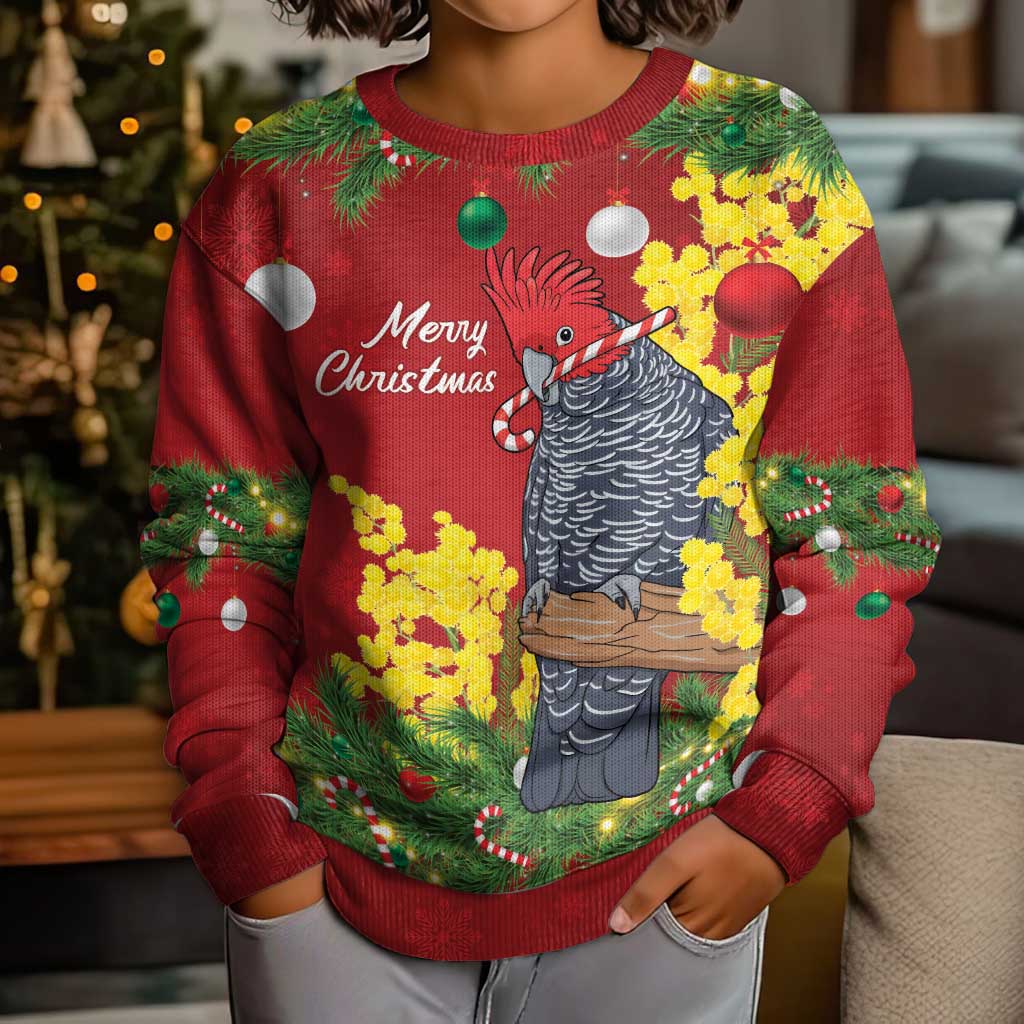 Australia Gang-gang Cockatoo Christmas Kid Ugly Christmas Sweater Callocephalon Fimbriatum Golden Wattle Red - Aussie Hoodie