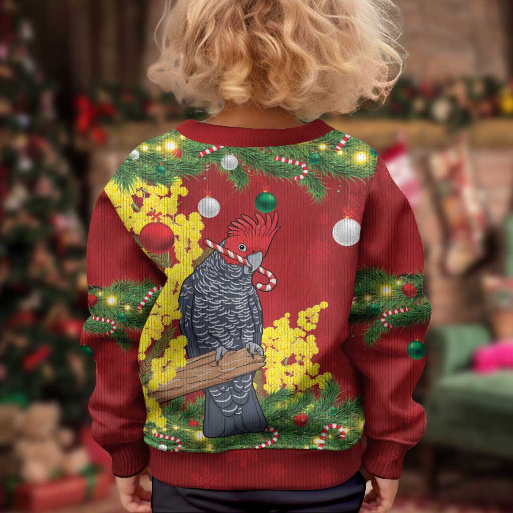 Australia Gang-gang Cockatoo Christmas Kid Ugly Christmas Sweater Callocephalon Fimbriatum Golden Wattle Red - Aussie Hoodie