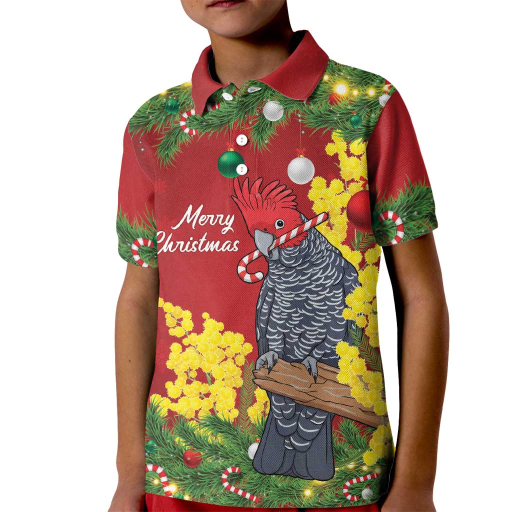 Australia Gang-gang Cockatoo Christmas Kid Polo Shirt Callocephalon Fimbriatum Golden Wattle Red - Aussie Hoodie