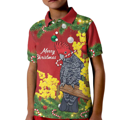 Australia Gang-gang Cockatoo Christmas Kid Polo Shirt Callocephalon Fimbriatum Golden Wattle Red - Aussie Hoodie