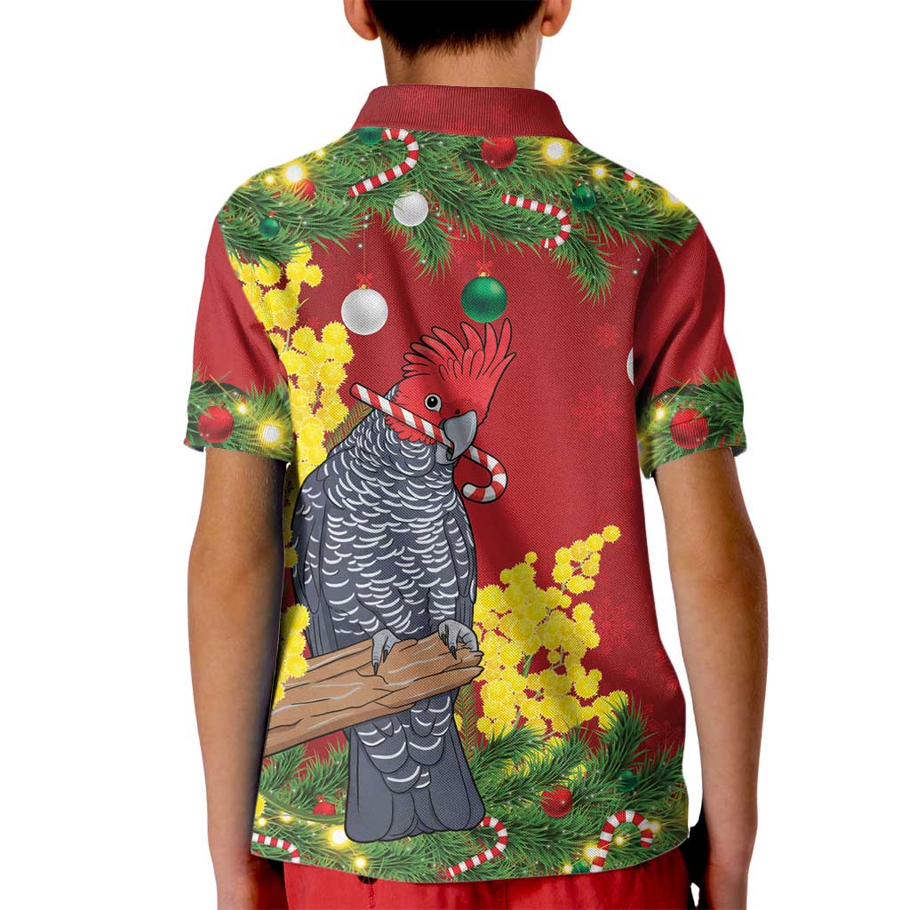 Australia Gang-gang Cockatoo Christmas Kid Polo Shirt Callocephalon Fimbriatum Golden Wattle Red - Aussie Hoodie