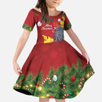 Australia Gang-gang Cockatoo Christmas Kid Short Sleeve Dress Callocephalon Fimbriatum Golden Wattle Red - Aussie Hoodie