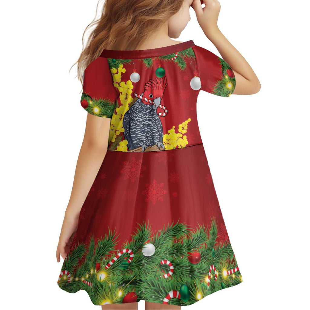 Australia Gang-gang Cockatoo Christmas Kid Short Sleeve Dress Callocephalon Fimbriatum Golden Wattle Red - Aussie Hoodie