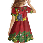 Australia Gang-gang Cockatoo Christmas Kid Short Sleeve Dress Callocephalon Fimbriatum Golden Wattle Red - Aussie Hoodie