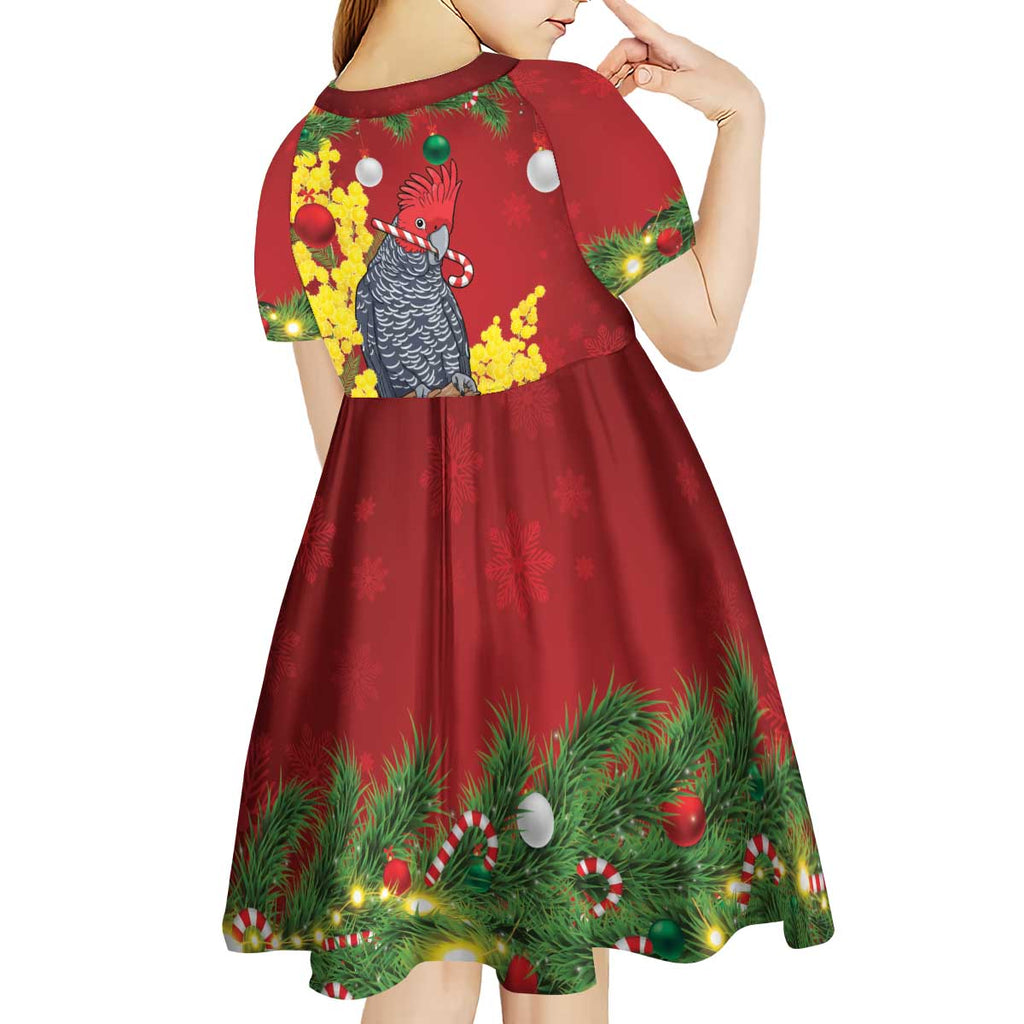 Australia Gang-gang Cockatoo Christmas Kid Short Sleeve Dress Callocephalon Fimbriatum Golden Wattle Red - Aussie Hoodie