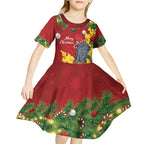 Australia Gang-gang Cockatoo Christmas Kid Short Sleeve Dress Callocephalon Fimbriatum Golden Wattle Red - Aussie Hoodie