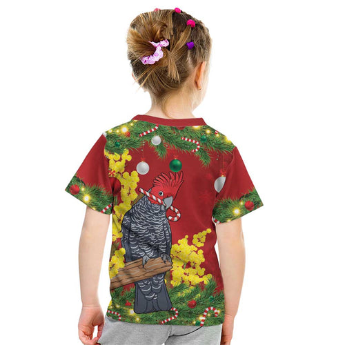 Australia Gang-gang Cockatoo Christmas Kid T Shirt Callocephalon Fimbriatum Golden Wattle Red - Aussie Hoodie