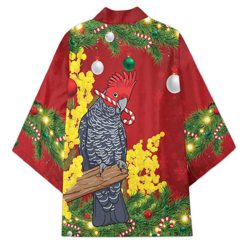 Australia Gang-gang Cockatoo Christmas Kimono Callocephalon Fimbriatum Golden Wattle Red - Aussie Hoodie