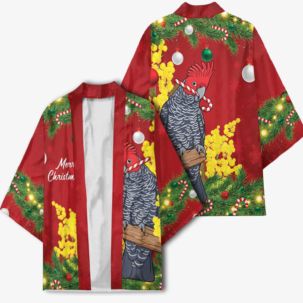 Australia Gang-gang Cockatoo Christmas Kimono Callocephalon Fimbriatum Golden Wattle Red - Aussie Hoodie