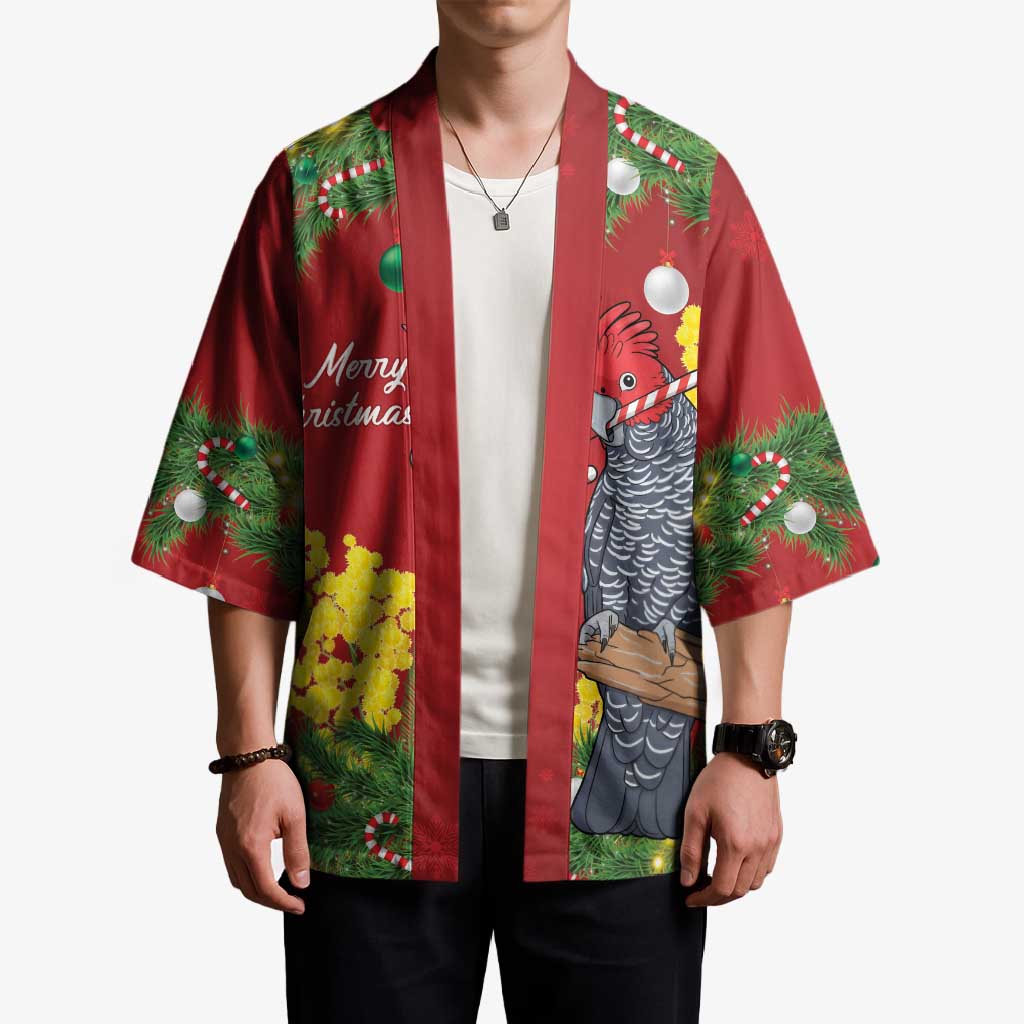 Australia Gang-gang Cockatoo Christmas Kimono Callocephalon Fimbriatum Golden Wattle Red - Aussie Hoodie