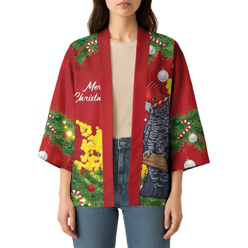 Australia Gang-gang Cockatoo Christmas Kimono Callocephalon Fimbriatum Golden Wattle Red - Aussie Hoodie