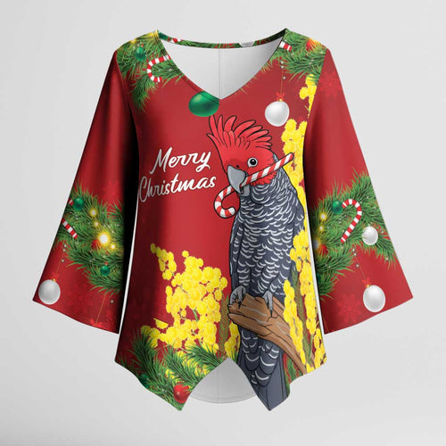 Australia Gang-gang Cockatoo Christmas Kimono Sleeve Blouse Callocephalon Fimbriatum Golden Wattle Red - Aussie Hoodie